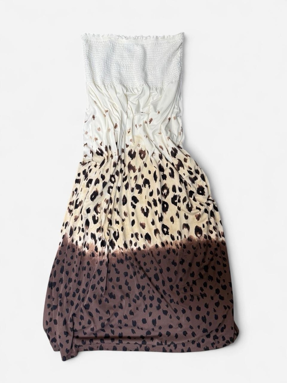 Soma Strapless Ombre Leopard Dress - White, Cream & Brown